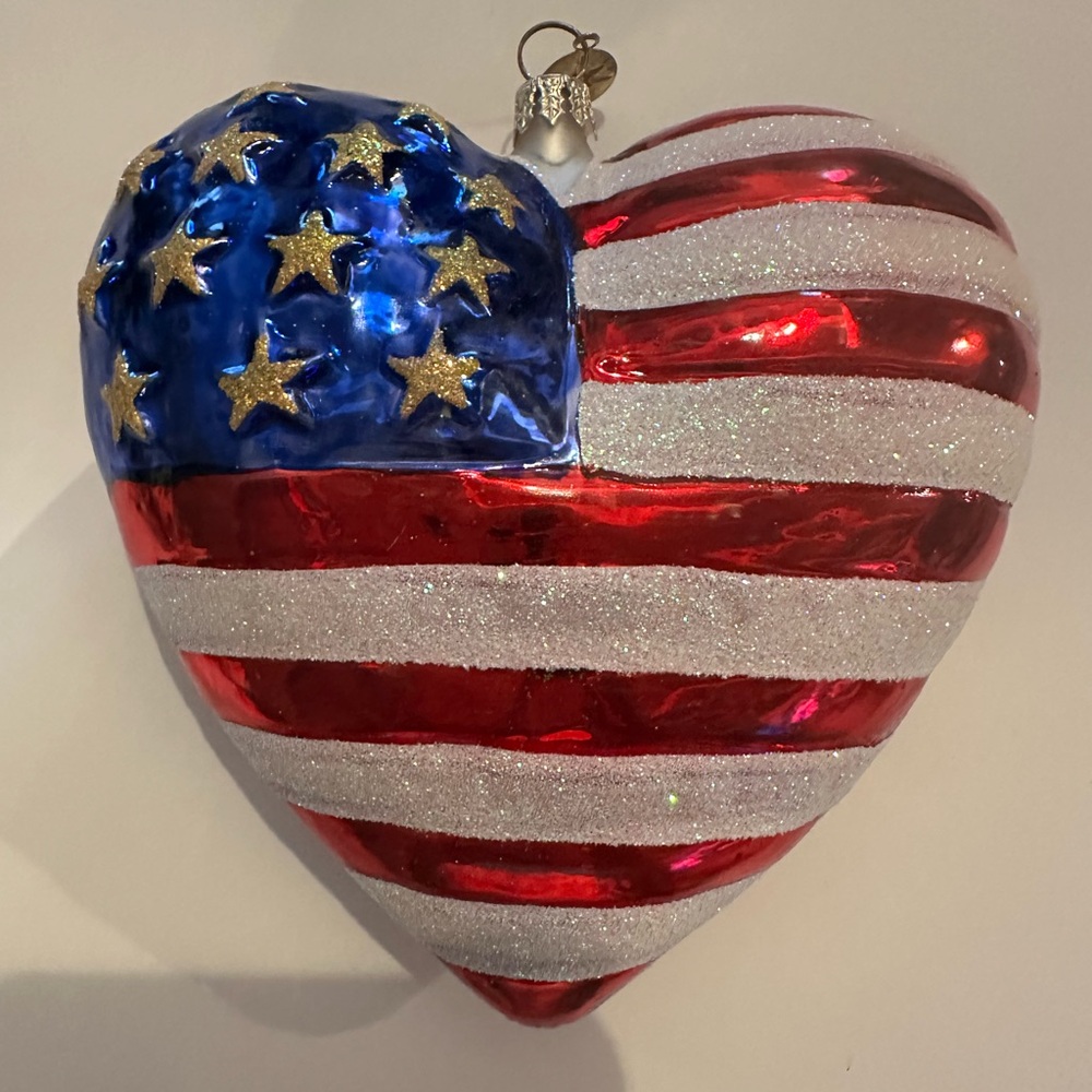 🎄Vintage Christopher Radko 9/11 Patriotic Heart Ornament ❤️🤍💙